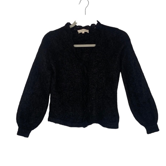 Sezane Sweaters - Sezane Women's Black Mohair Blend Balloon Sleeve Cardigan Crochet Trim sz Small
